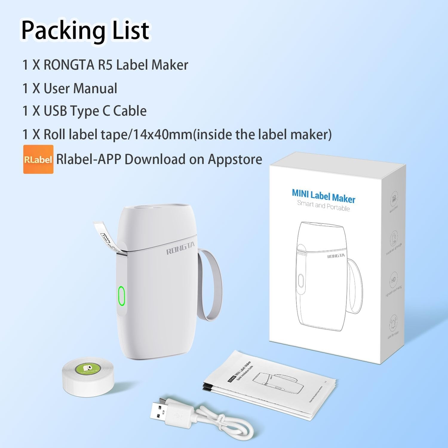 image:imageRongta Bluetooth Label Maker Machine with Tape Portable Mini Label Printer Wireless Thermal Handheld Sticker Makers Mini Label Makers with Multiple Templates for Organizing Office Home SchoolWhiteWhite