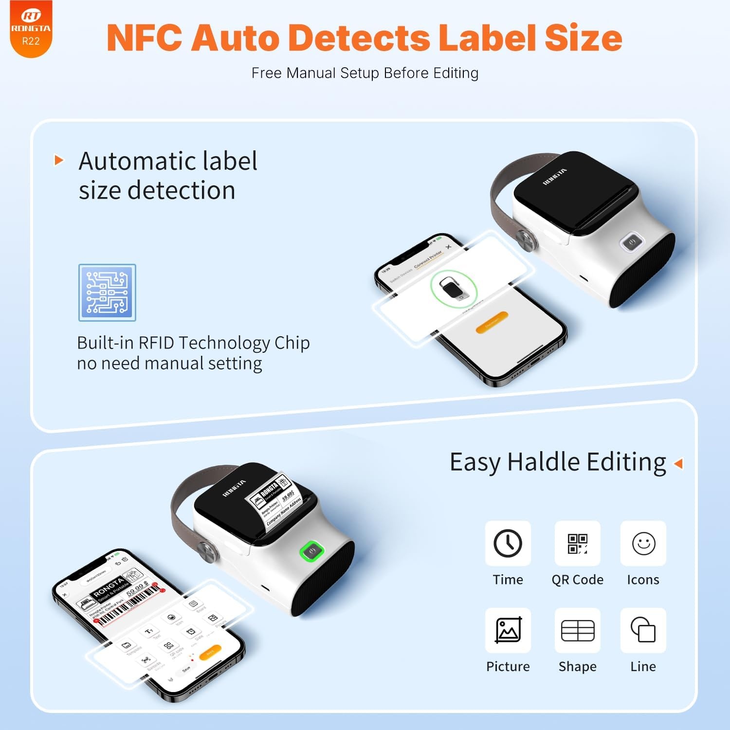 image:imageRongta Bluetooth Label Maker Machine with Tape Thermal Label Printer for Office Small Business Essentials Home Organization Portable Inkless Sticker Label Maker with 2x118 inch LabelsWhite Machine 1 Tape