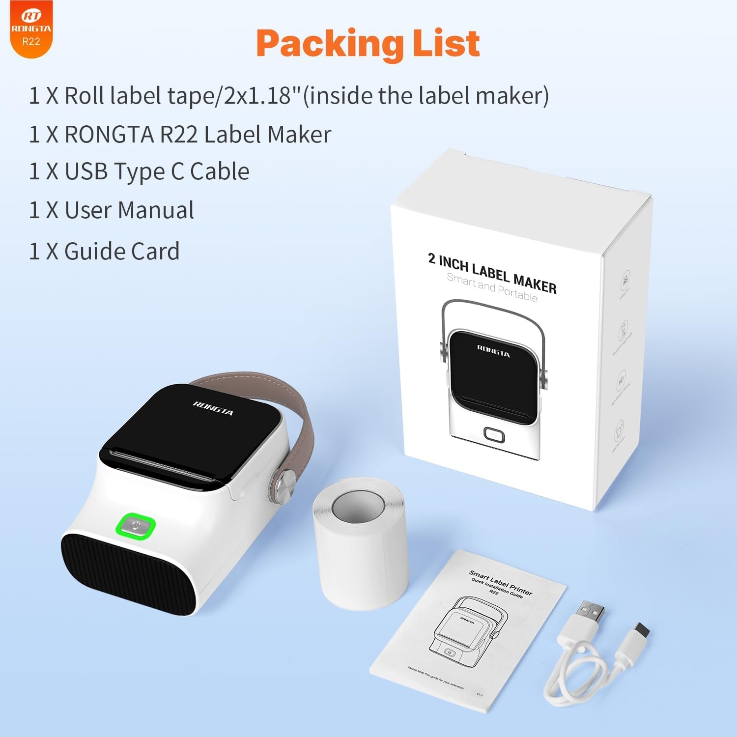 image:imageRongta Bluetooth Label Maker Machine with Tape Thermal Label Printer for Office Small Business Essentials Home Organization Portable Inkless Sticker Label Maker with 2x118 inch LabelsWhite Machine 1 Tape