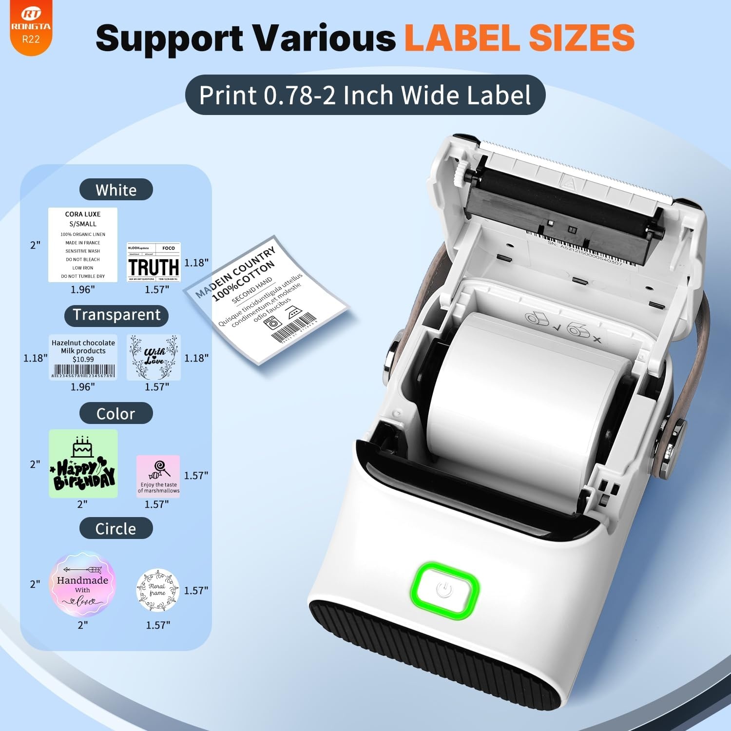 image:imageRongta Bluetooth Label Maker Machine with Tape Thermal Label Printer for Office Small Business Essentials Home Organization Portable Inkless Sticker Label Maker with 2x118 inch LabelsWhite Machine 1 Tape