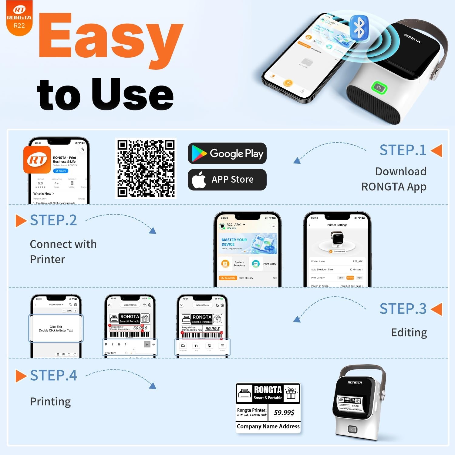 image:imageRongta Bluetooth Label Maker Machine with Tape Thermal Label Printer for Office Small Business Essentials Home Organization Portable Inkless Sticker Label Maker with 2x118 inch LabelsWhite Machine 1 Tape