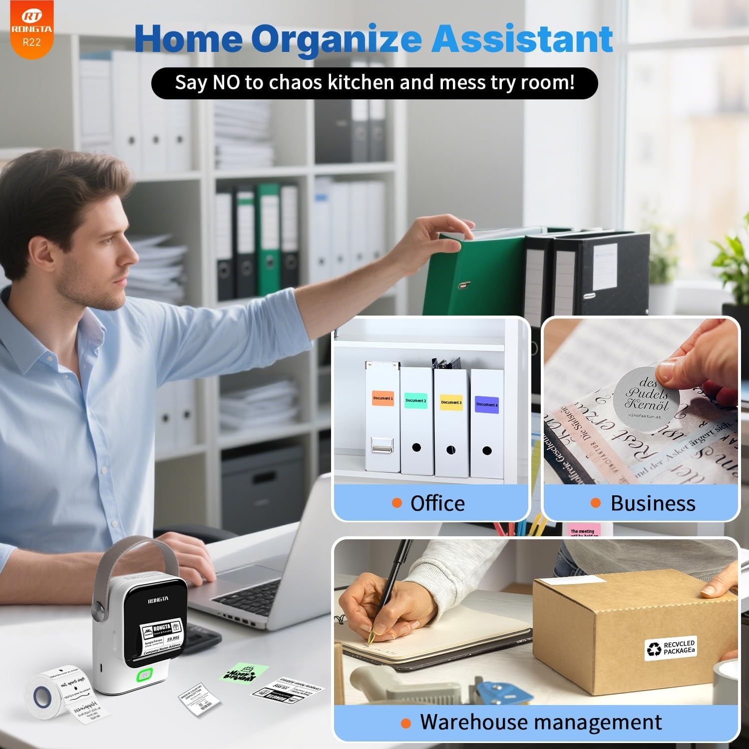 image:imageRongta Bluetooth Label Maker Machine with Tape Thermal Label Printer for Office Small Business Essentials Home Organization Portable Inkless Sticker Label Maker with 2x118 inch LabelsWhite Machine 1 Tape