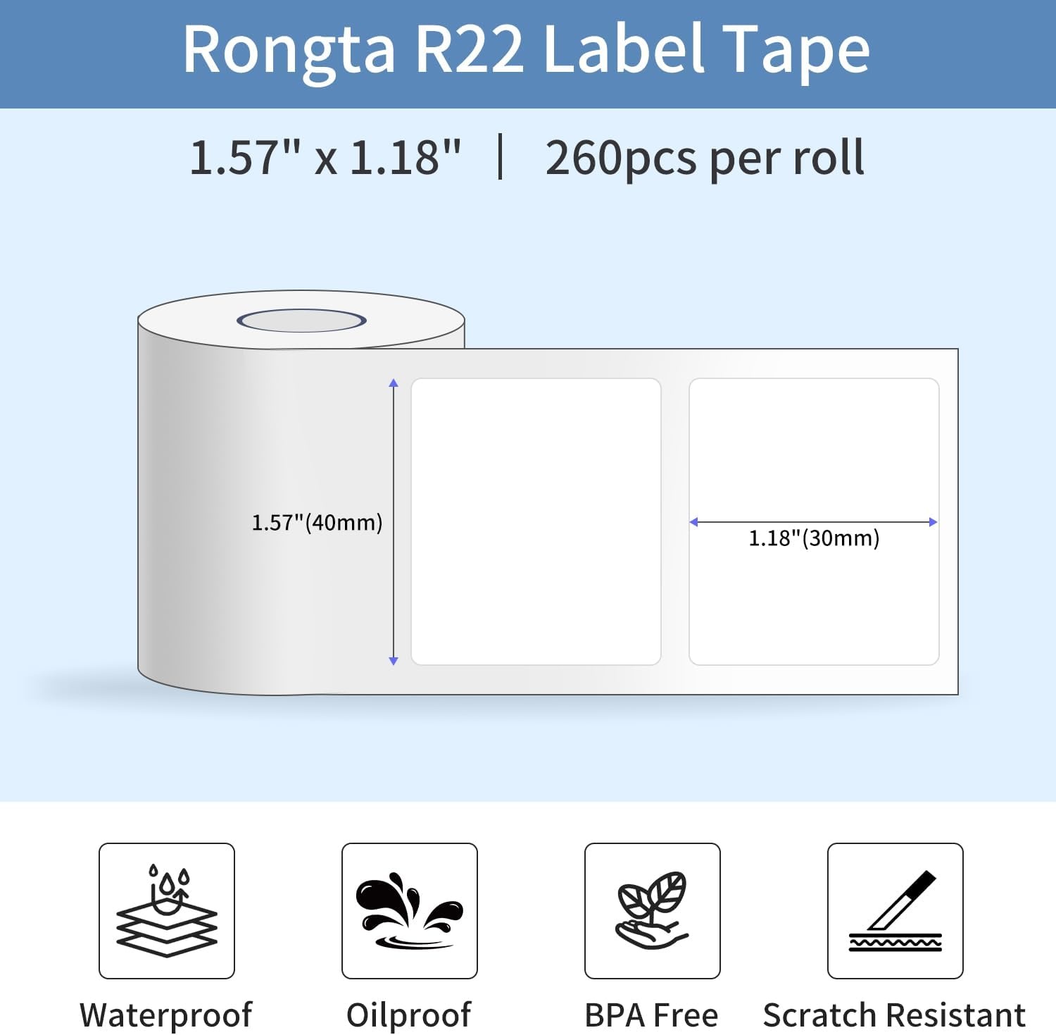 image:imageRongta Label Tape for R22 Standard Laminated Thermal Label Tape Replacement Waterproof OilProof Sticker for Home Office Small Business Labeling White 2118 260 LabelsRollWhite