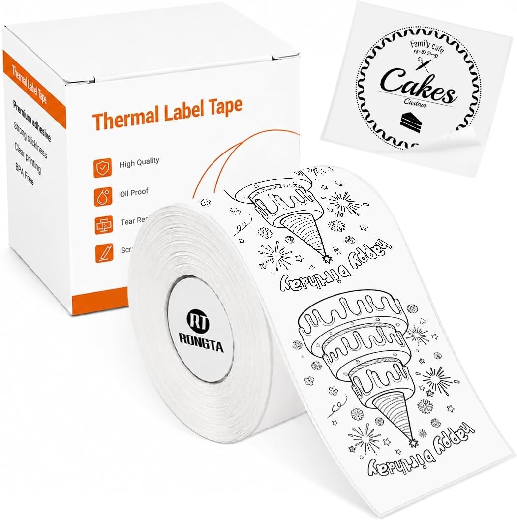 image:imageRongta Label Tape for R22 Standard Laminated Thermal Label Tape Replacement Waterproof OilProof Sticker for Home Office Small Business Labeling White 2118 260 LabelsRollWhite