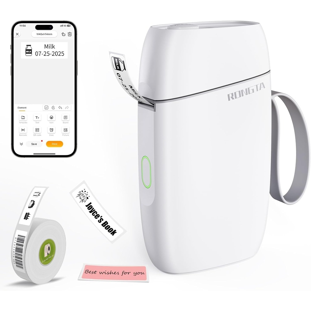 image:imageRongta Bluetooth Label Maker Machine with Tape Portable Mini Label Printer Wireless Thermal Handheld Sticker Makers Mini Label Makers with Multiple Templates for Organizing Office Home SchoolWhiteWhite