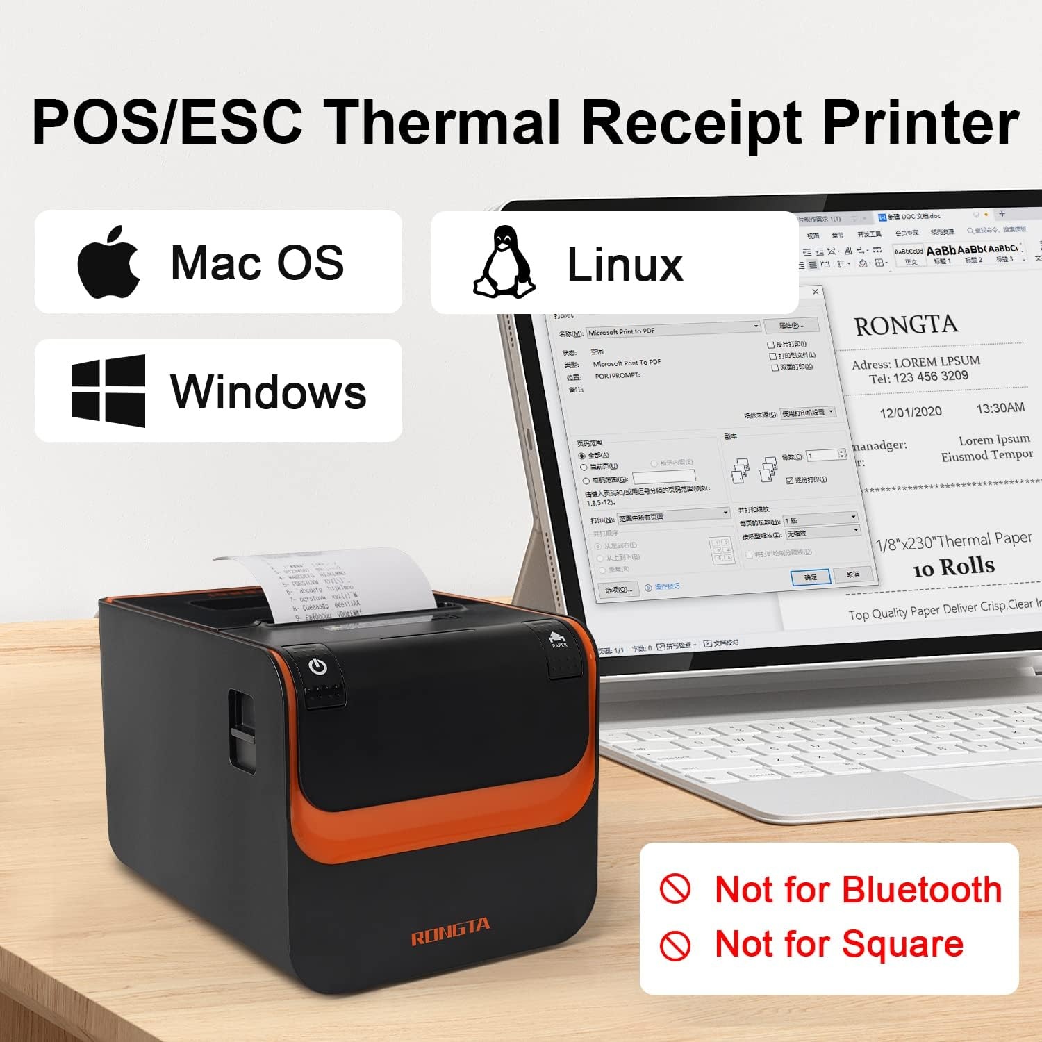 image:imageRongta POS Printer 80mm Direct Thermal Receipt Printers with Auto Cutter USB Serial Ethernet Interface Support WindowsMacLinux Cash Drawer Restaurant Kitchen Printer for ESCPOS RP332