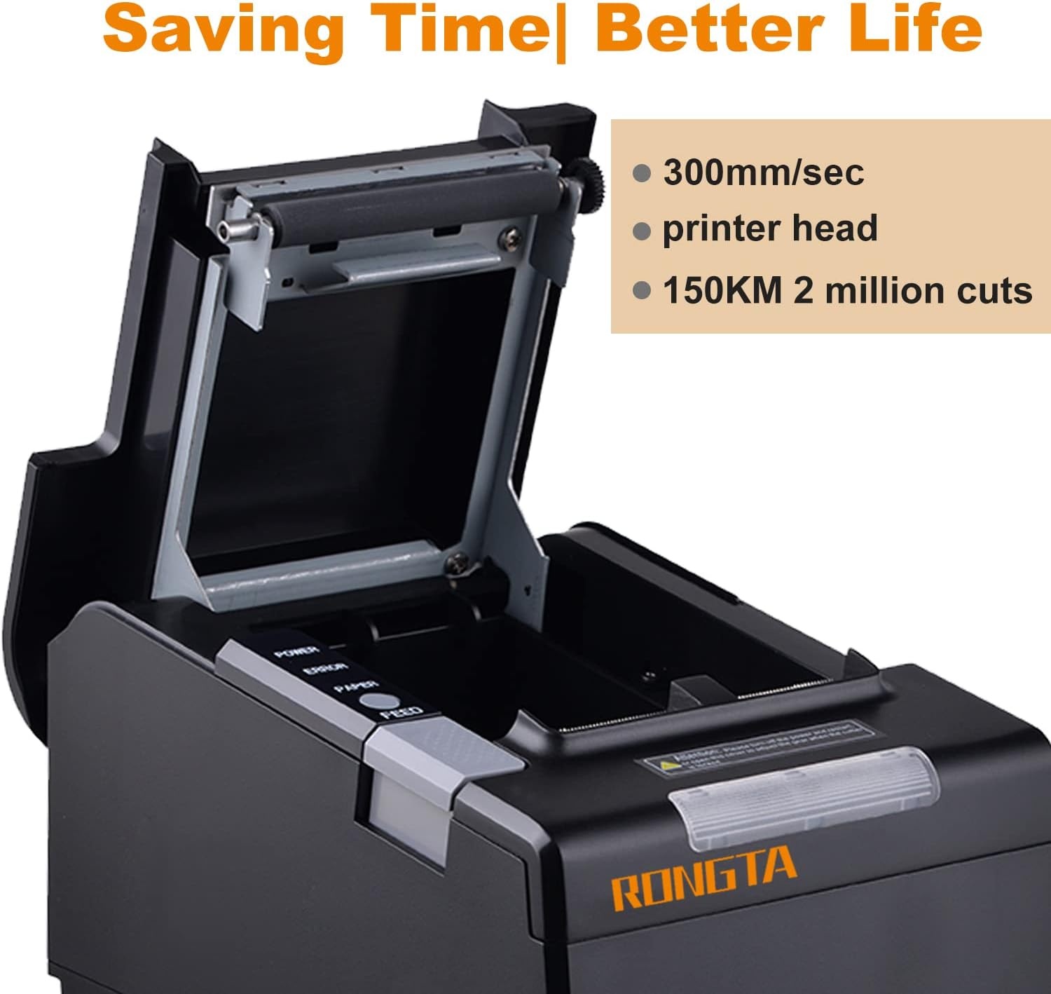 image:imageRongta POS Printer 80mm Thermal Receipt Printer Restaurant Kitchen Printer with Auto Cutter USB Serial Ethernet Interface ESCPOS Command Support Cash Drawer for WindowsMacLinuxRP850200145142mm