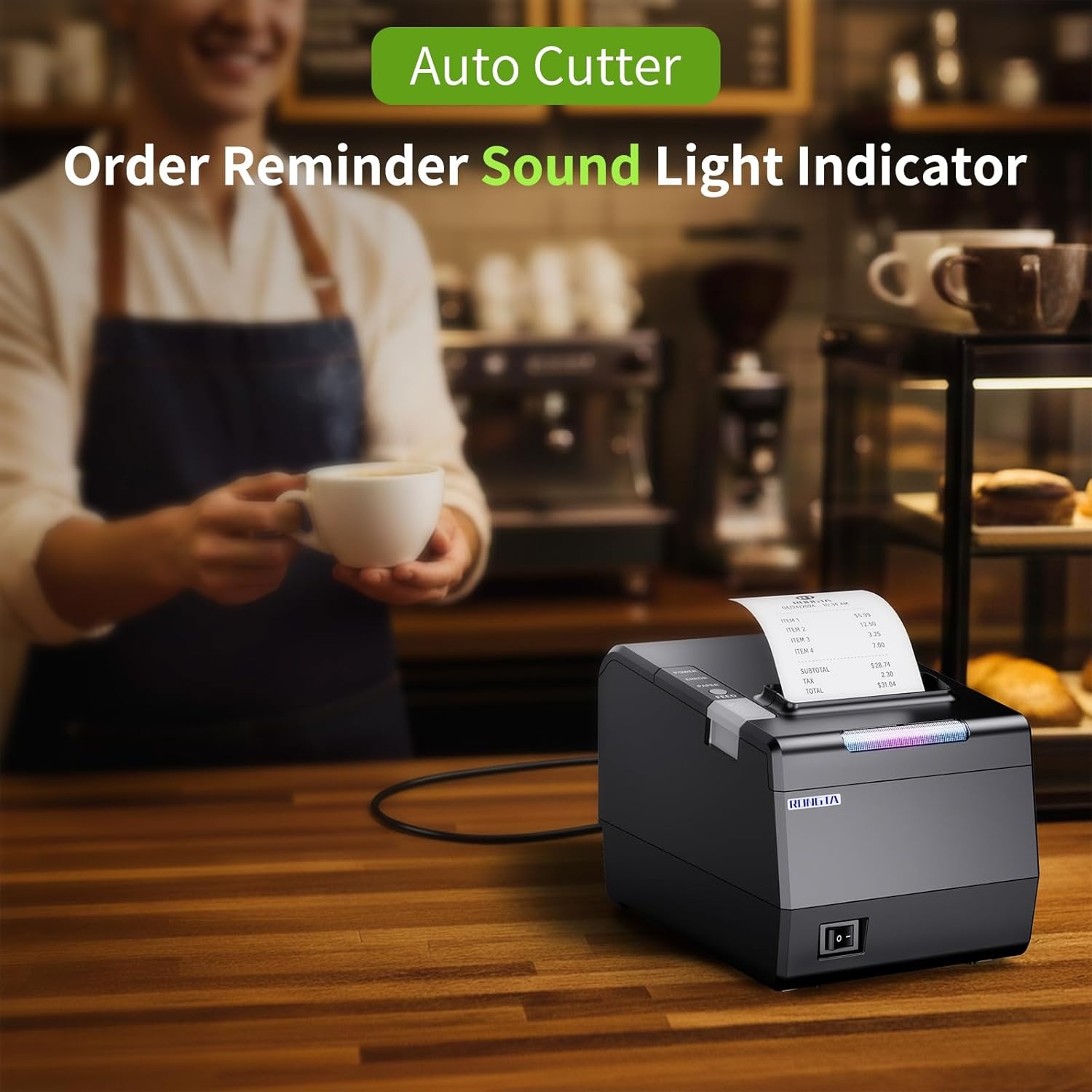 image:imageRongta POS Printer 80mm Thermal Receipt Printer Restaurant Kitchen Printer with Auto Cutter USB Serial Ethernet Interface ESCPOS Command Support Cash Drawer for WindowsMacLinuxRP850200145142mm