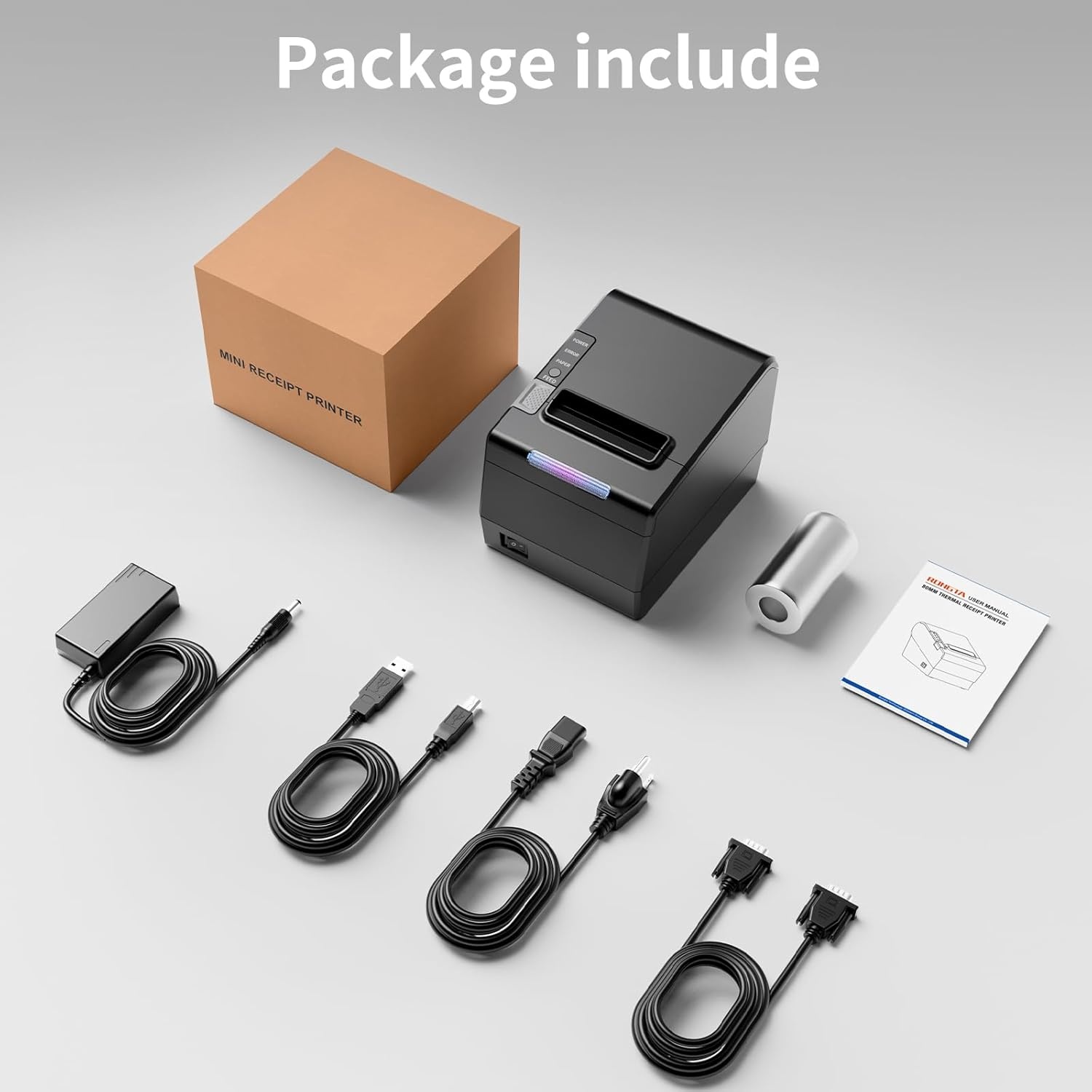 image:imageRongta POS Printer 80mm Thermal Receipt Printer Restaurant Kitchen Printer with Auto Cutter USB Serial Ethernet Interface ESCPOS Command Support Cash Drawer for WindowsMacLinuxRP850200145142mm