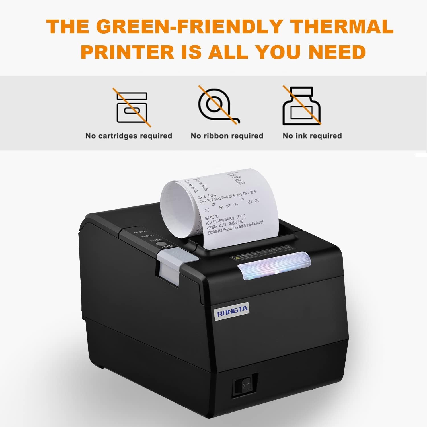 image:imageRongta POS Printer 80mm Thermal Receipt Printer Restaurant Kitchen Printer with Auto Cutter USB Serial Ethernet Interface ESCPOS Command Support Cash Drawer for WindowsMacLinuxRP850200145142mm