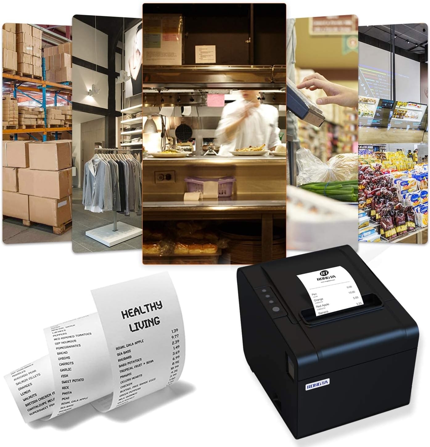 image:imageRongta POS Printer 80mm USB Thermal Receipt Printer Restaurant Kitchen Printer with Auto Cutter Support Cash DrawerUSB Serial Ethernet Interface for WindowsMacLinuxDo Not Square RP326