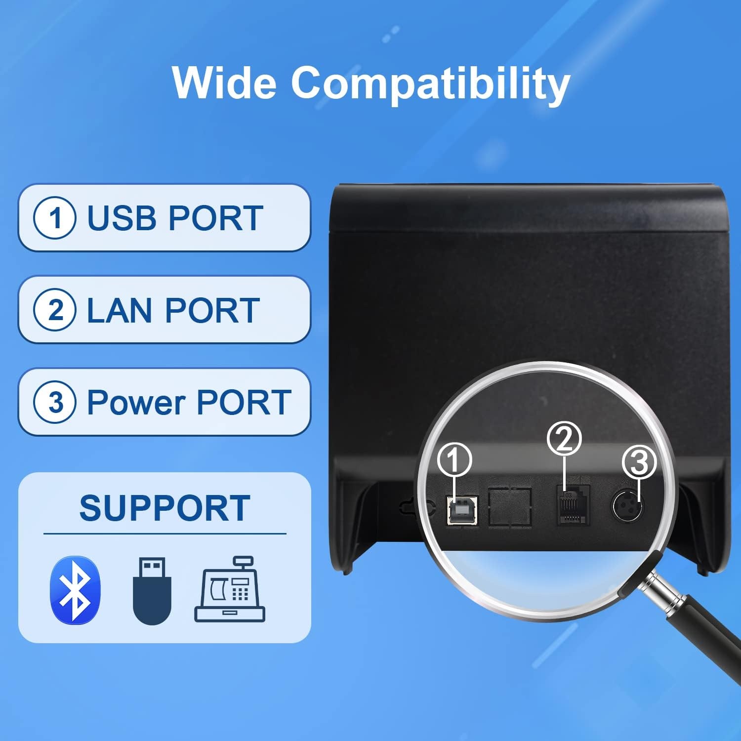image:imageRongta POS Printer Bluetooth 80mm USB Thermal Receipt Printer Restaurant Kitchen Printer with Auto Cutter Support Cash DrawerUSB Interface for WindowsMacDo Not Work with DoordashUberests