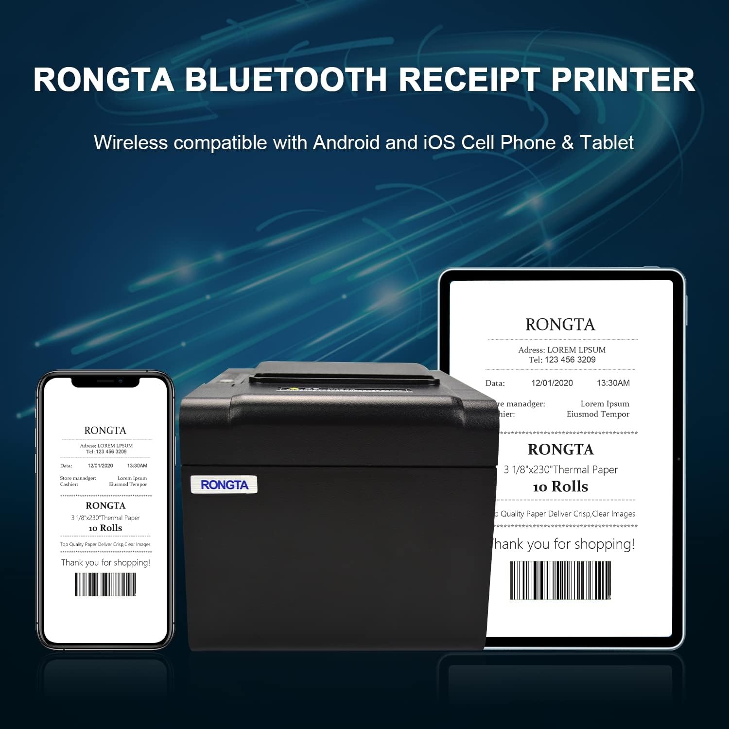 image:imageRongta POS Printer Bluetooth 80mm USB Thermal Receipt Printer Restaurant Kitchen Printer with Auto Cutter Support Cash DrawerUSB Interface for WindowsMacDo Not Work with DoordashUberests