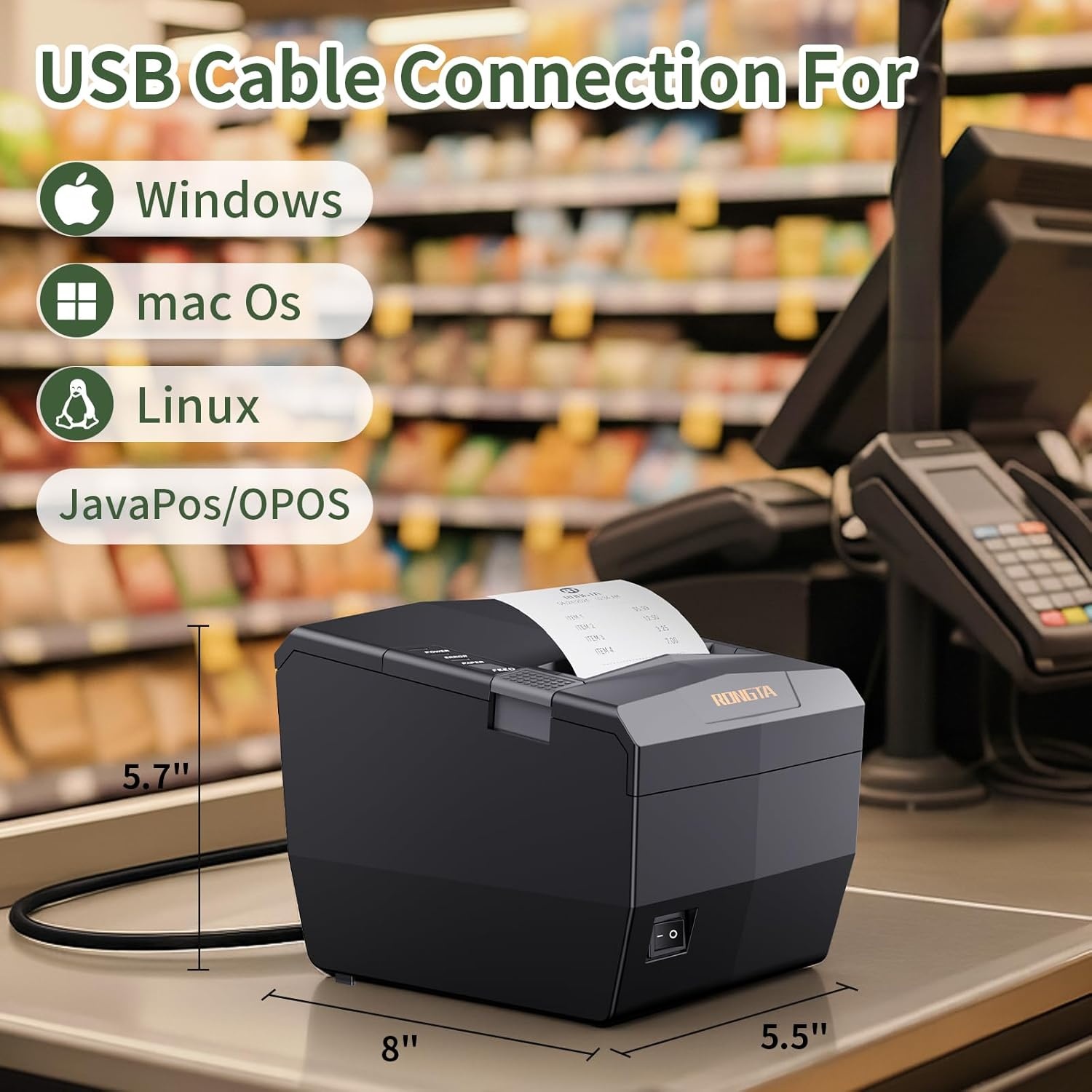 image:imageRongta POS Receipt Printer 80mm Thermal Printer with USBSerialEthernet and Auto Cutter for Kitchen and Retail Use Cash Drawer Support for WindowsMacLinux RP327