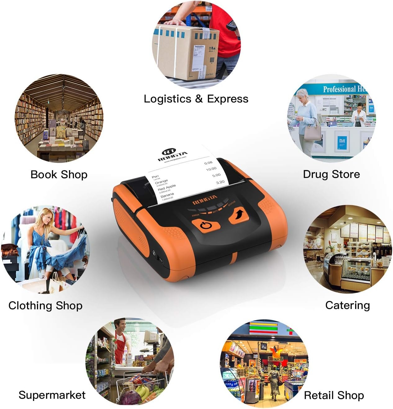 image:imageRongta Portable 80mm POS Printer Mobile Thermal Receipts Printer USBampBluetooth Connection Compatible with Android Phone Do Not SquareIpadComputerAndroid TabletRPP300