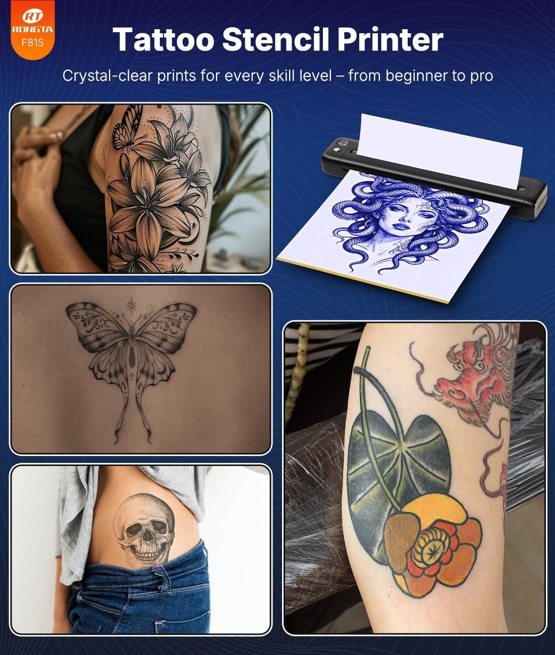 image:imageRongta Tattoo Stencil Printer Wireless Tattoo Machine Tattoo Supplies for Perfessional and Beginners BluetoothUSB Connectivity BlackBlack