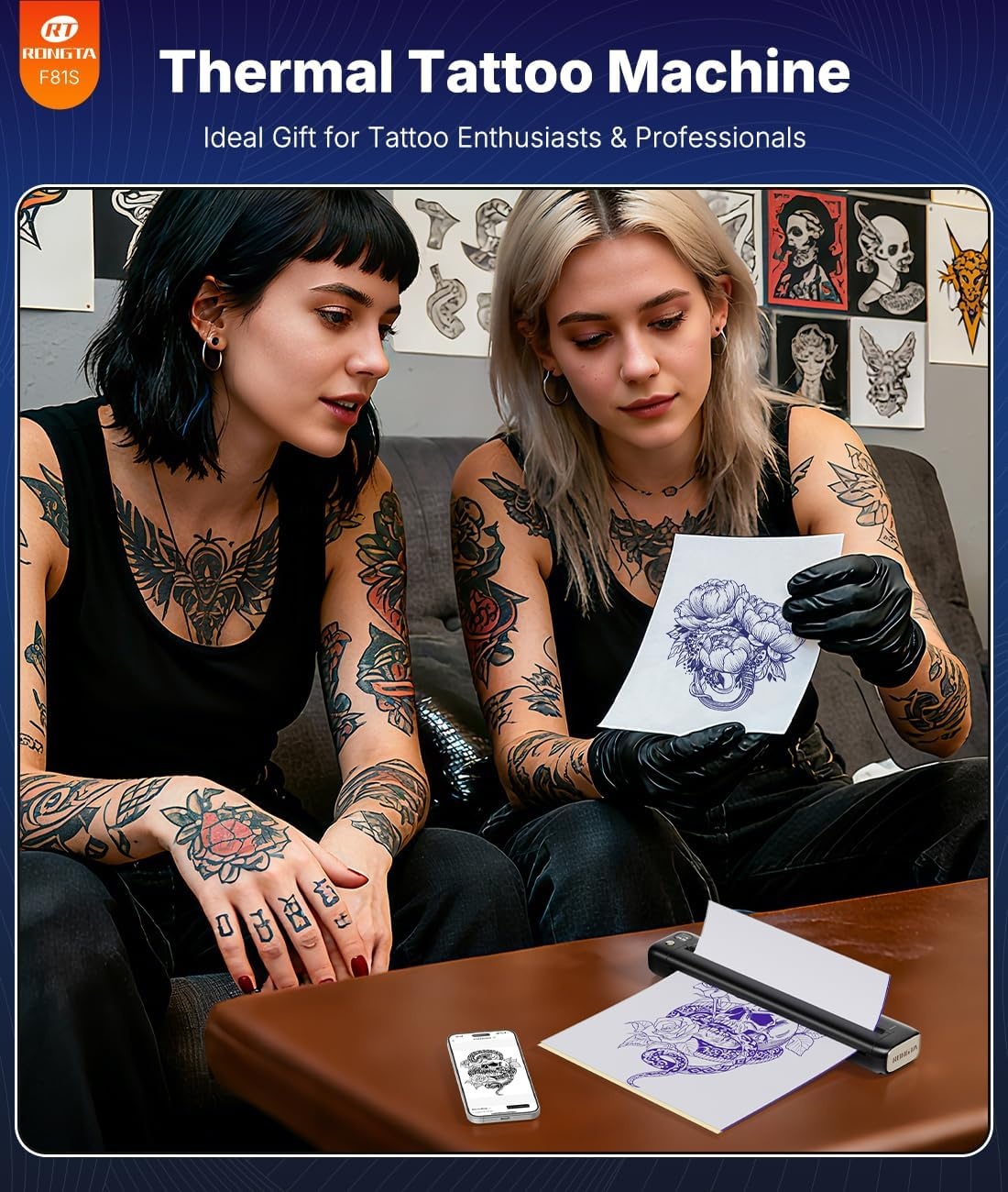 image:imageRongta Tattoo Stencil Printer Wireless Tattoo Machine Tattoo Supplies for Perfessional and Beginners BluetoothUSB Connectivity BlackBlack