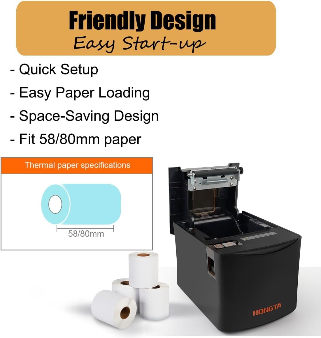 image:imageRongta Thermal Receipt Printer 80mm HighSpeed POS Printer with Auto Cutter 250mms Ideal for Kitchen amp Small Business Compatible with Windows Linux MacOS