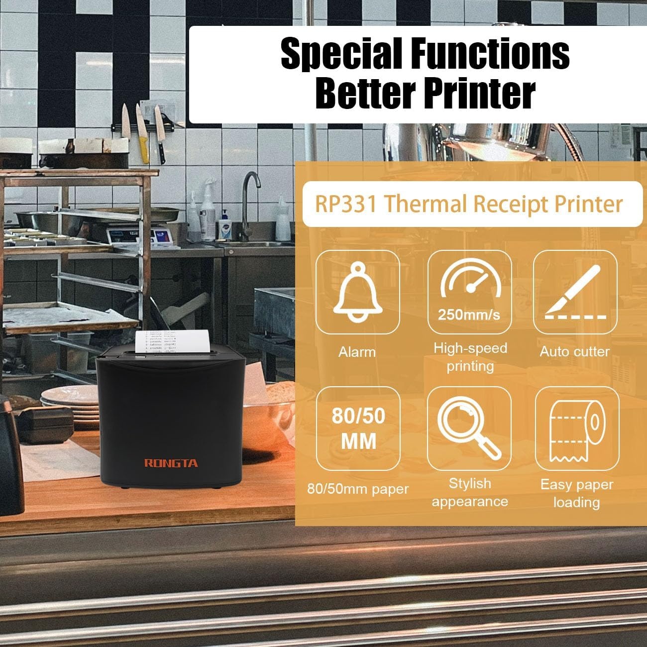 image:imageRongta Thermal Receipt Printer 80mm HighSpeed POS Printer with Auto Cutter 250mms Ideal for Kitchen amp Small Business Compatible with Windows Linux MacOS