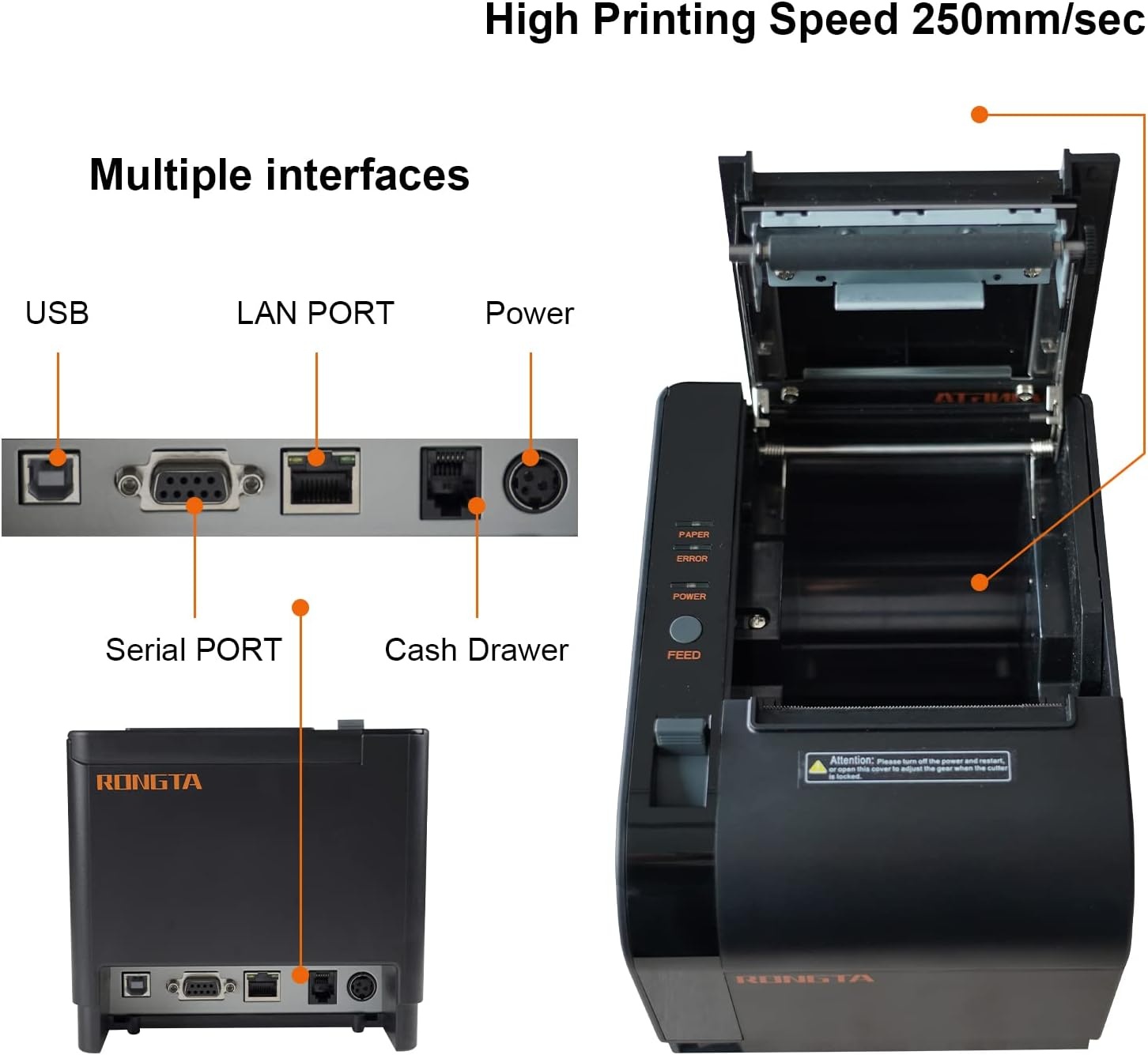 image:imageRongta Thermal Receipt Printer 80mm Receipt Printers Thermal Pos Printer with Auto Cutter Support Cash DrawerUSB Serial Ethernet Support ESCPOS Compatible with WindowsMacLinuxBlack