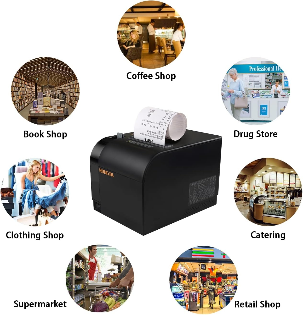 image:imageRongta Thermal Receipt Printer 80mm Receipt Printers Thermal Pos Printer with Auto Cutter Support Cash DrawerUSB Serial Ethernet Support ESCPOS Compatible with WindowsMacLinuxBlack