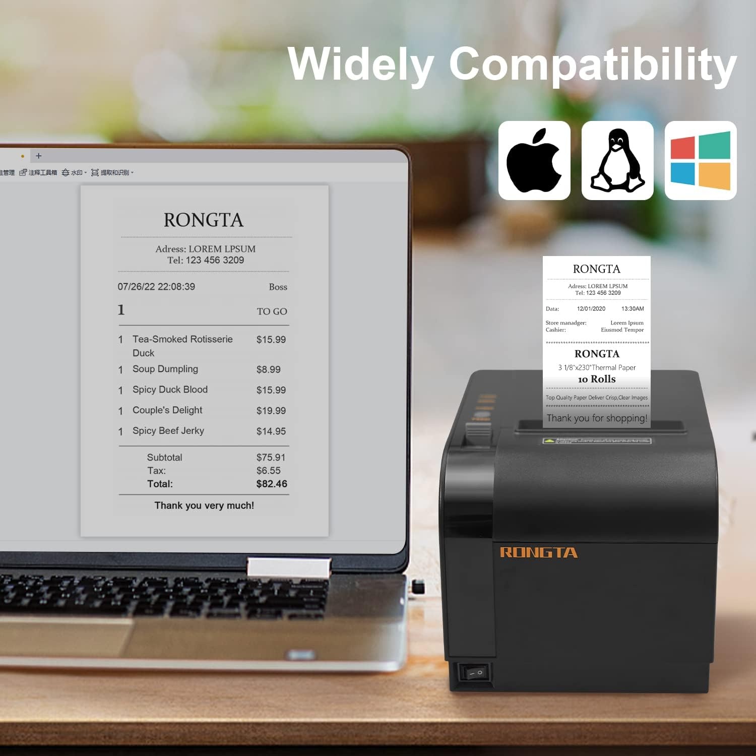 image:imageRongta Thermal Receipt Printer 80mm Receipt Printers Thermal Pos Printer with Auto Cutter Support Cash DrawerUSB Serial Ethernet Support ESCPOS Compatible with WindowsMacLinuxBlack