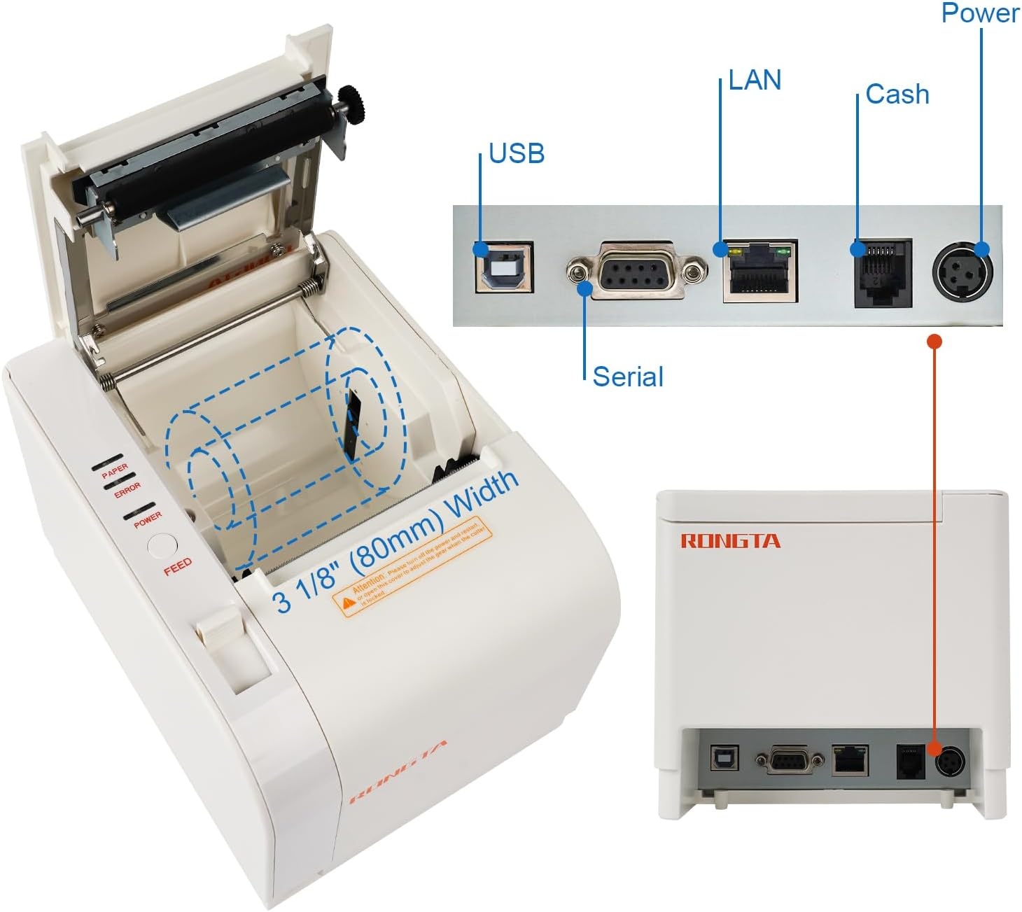 image:imageRongta Thermal Receipt Printer 80mm Receipt Printers Thermal Pos Printer with Auto Cutter Support Cash DrawerUSB Serial Ethernet Support ESCPOS Compatible with WindowsMacLinuxWhite