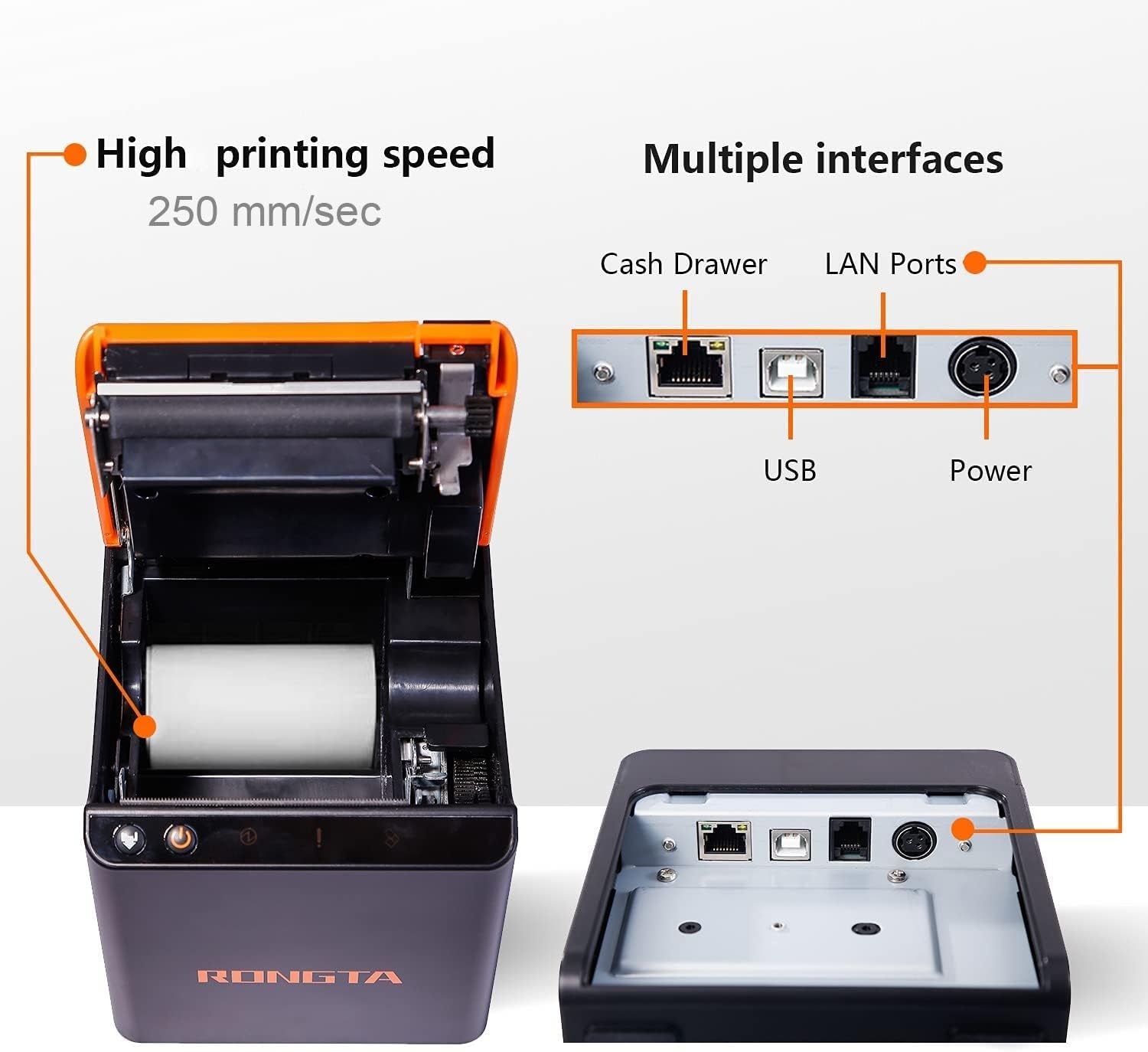 image:imageRongta Thermal Receipt Printer Pos Printer 80mm Restaurant Kitchen Printer with Auto CutterSound AlarmSupport Cash Drawer ESCPOSUSBEthernet Interface for WindowsMacLinuxACE H1