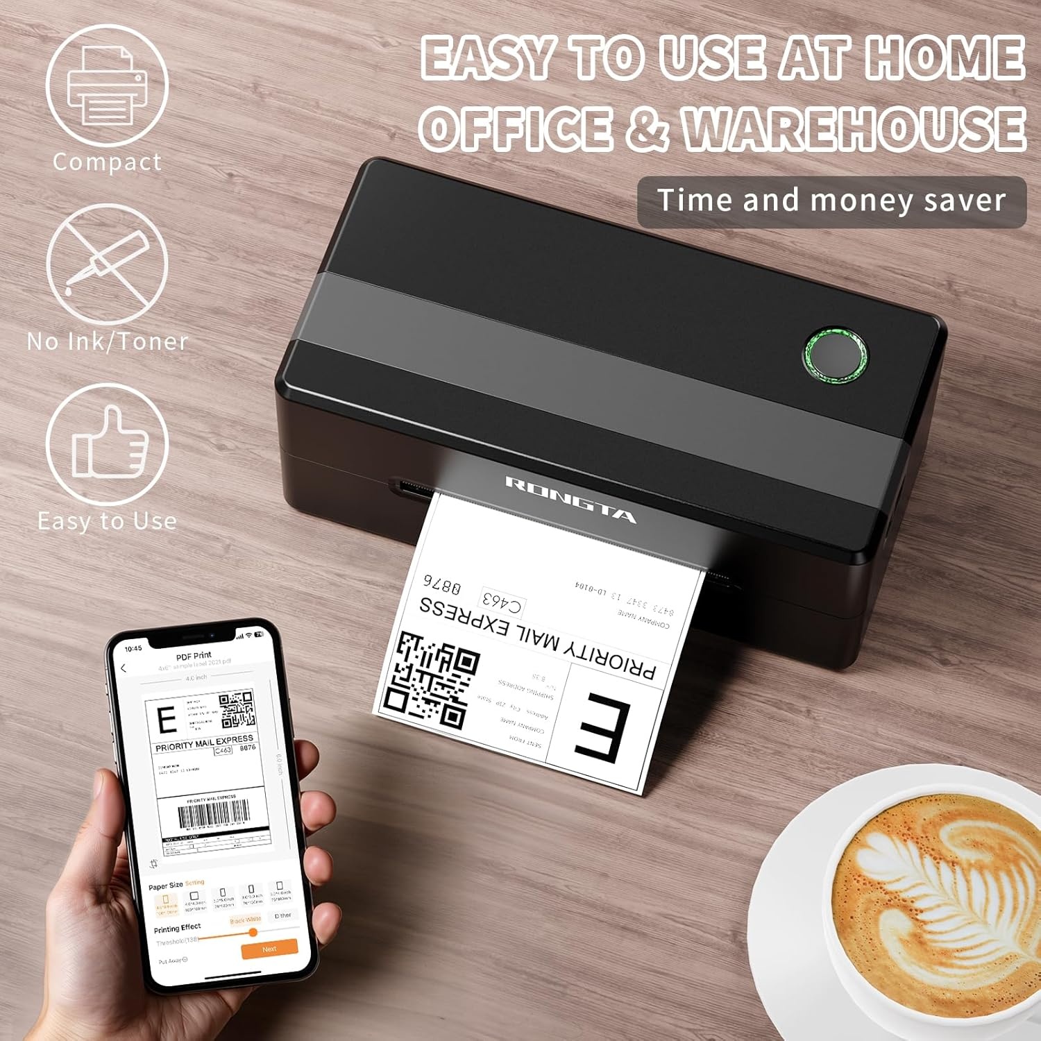 image:imageRongta 4x6 Bluetooth Thermal Shipping Label Printer Wireless Shipping Label Maker for Amazon FBA Shopify FedEx Compatible with WindowsMacAndroidiOS BlackBlack
