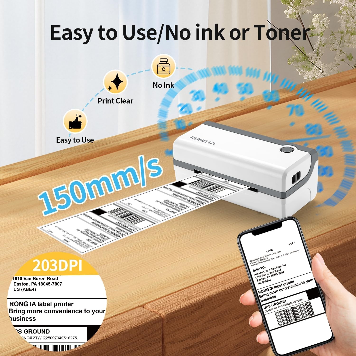 image:imageRongta Bluetooth Thermal Shipping Label Printer Wireless 4x6 Label Sticker Printer for Shipping Packages Support Android iPhone Widely Used for Amazon Shopify Etsy UPSBluetoothUSB