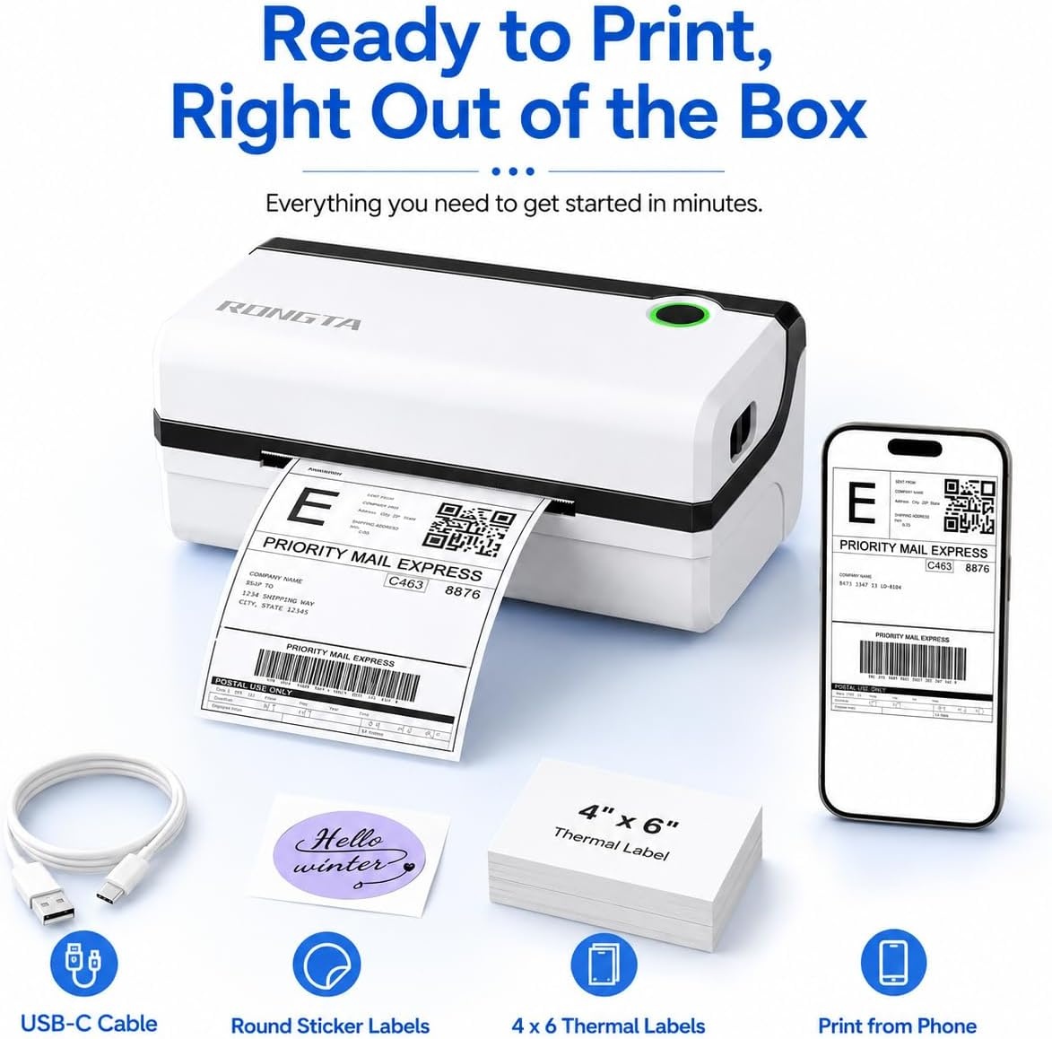 image:imageRongta Bluetooth Thermal Shipping Label Printer Wireless 4x6 Shipping Label Printer for Packages Support AndroidampiPhone and Windows Widely Used for Amazon Shopify Etsy USPS