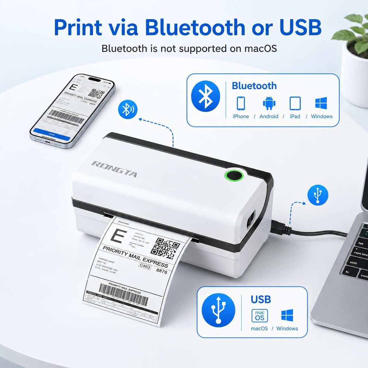 image:imageRongta Bluetooth Thermal Shipping Label Printer Wireless 4x6 Shipping Label Printer for Packages Support AndroidampiPhone and Windows Widely Used for Amazon Shopify Etsy USPS