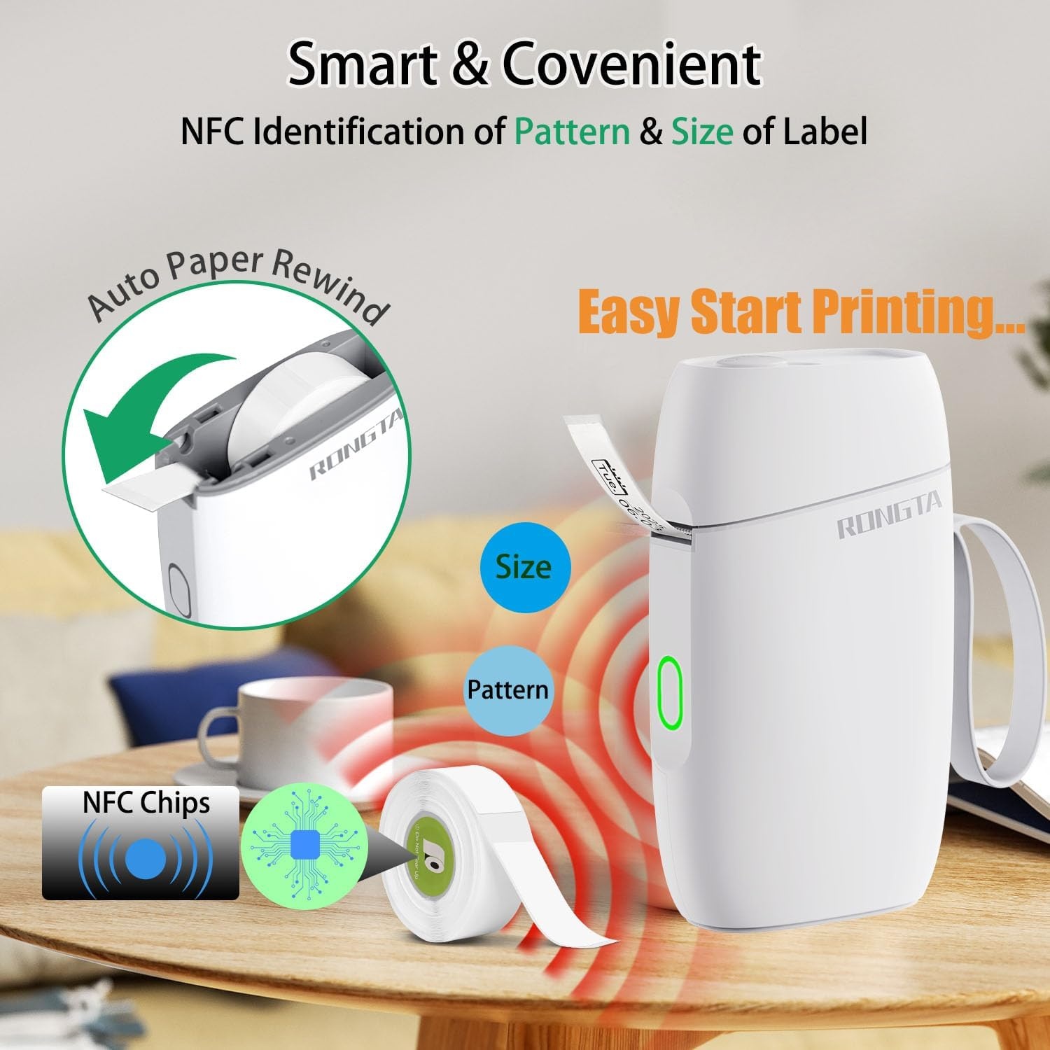 image:imageRongta Label Maker Machine with Tape Bluetooth Label Printer Wireless Mini Label Makers with Multiple Templates for Organizing School Office Home WhiteWhite