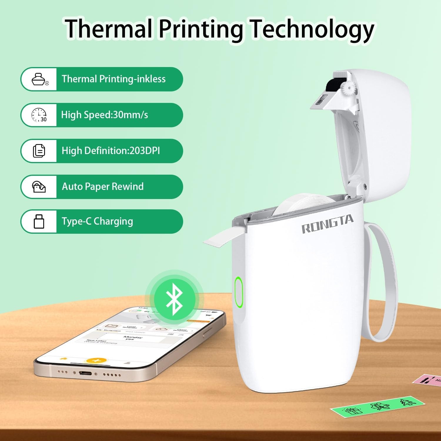 image:imageRongta Label Maker Machine with Tape Bluetooth Label Printer Wireless Mini Label Makers with Multiple Templates for Organizing School Office Home WhiteWhite