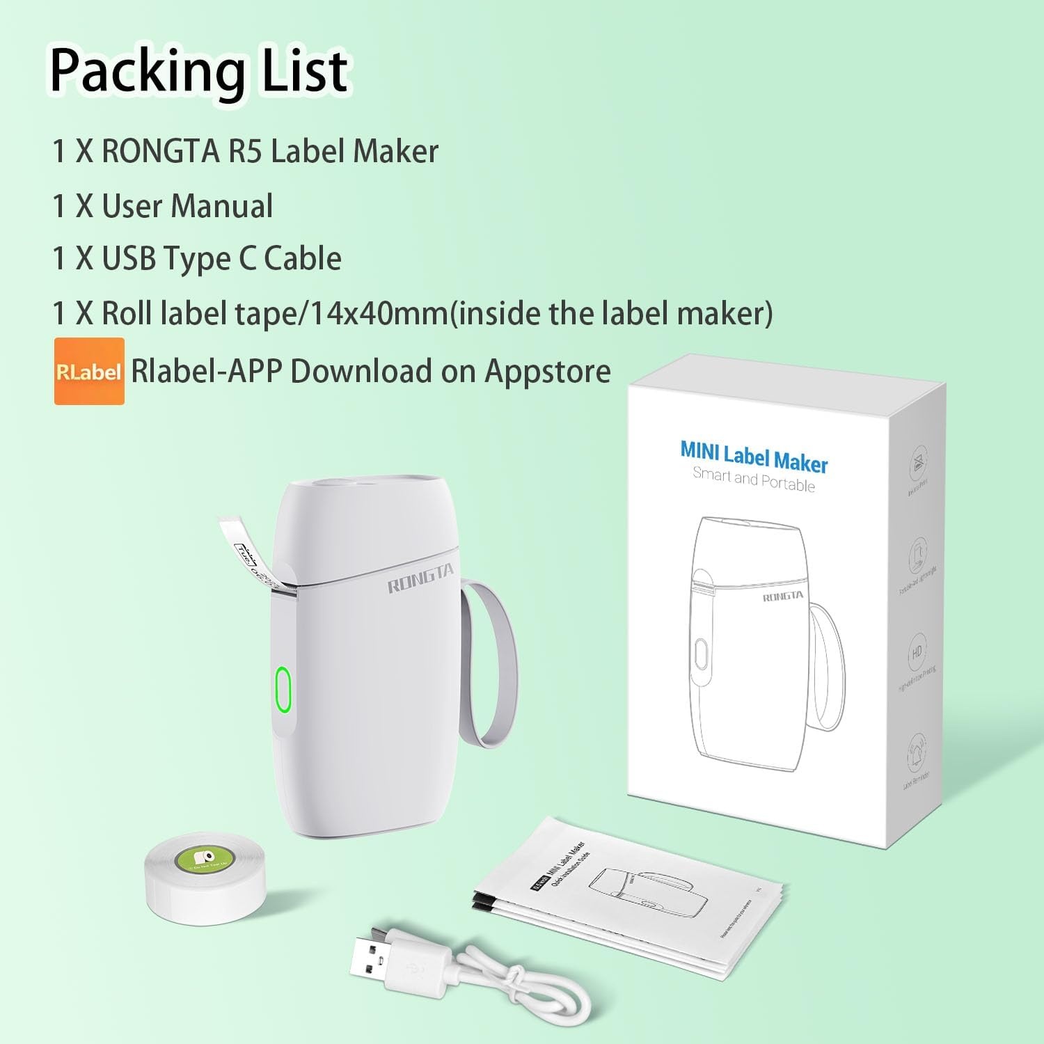 image:imageRongta Label Maker Machine with Tape Bluetooth Label Printer Wireless Mini Label Makers with Multiple Templates for Organizing School Office Home WhiteWhite