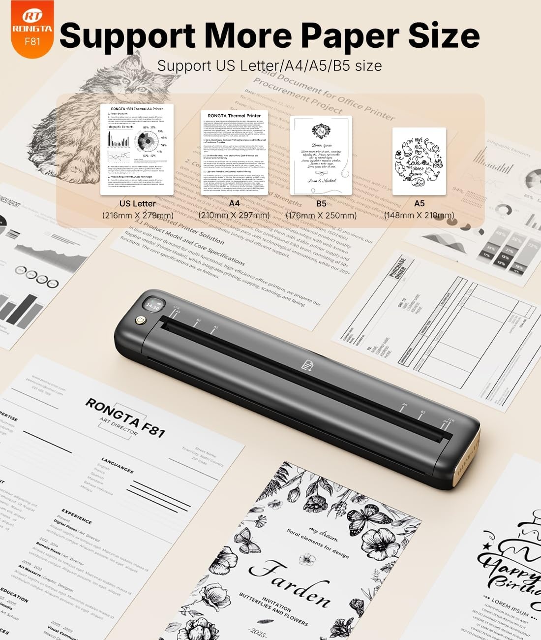 image:imageRongta Portable Printer Bluetooth Inkless Thermal Printer Wireless for Travel Compatible with Android iOS Phone amp Laptop Supports 85 X 11 US Letter for Office Home Car F81 Graygray