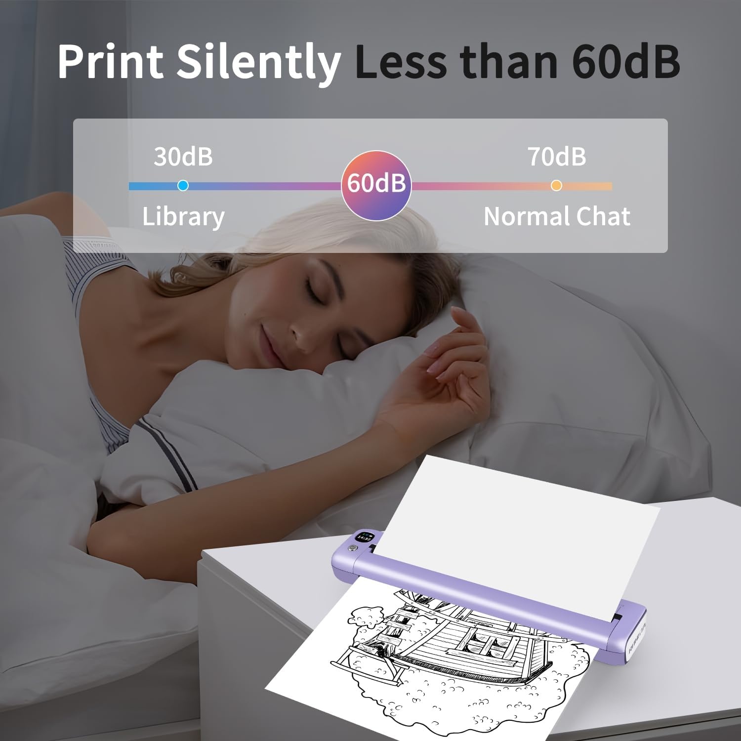 image:imageRongta Portable Printer Bluetooth Inkless Thermal Printer Wireless for Travel Compatible with Android iOS Phone amp Laptop Supports 85 X 11 US Letter for Office Home Car F81 Graypurple