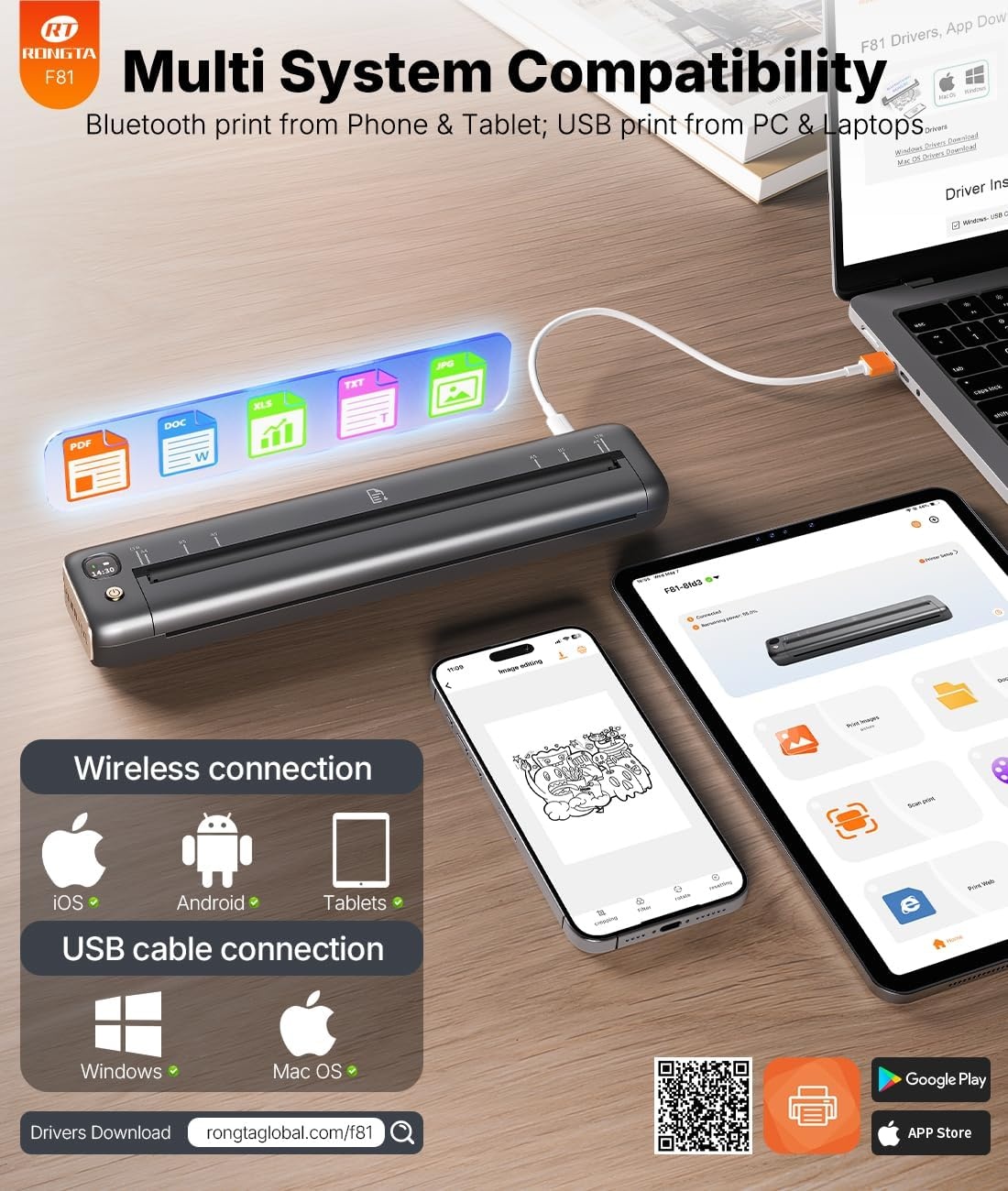 image:imageRongta Portable Printer Wireless for Travel Bluetooth Inkless Thermal Printers for 85 x 11 US Letter amp A4 Size Compatible with Android iOS Phone Mac Windows Laptop for Office amp Home Gray