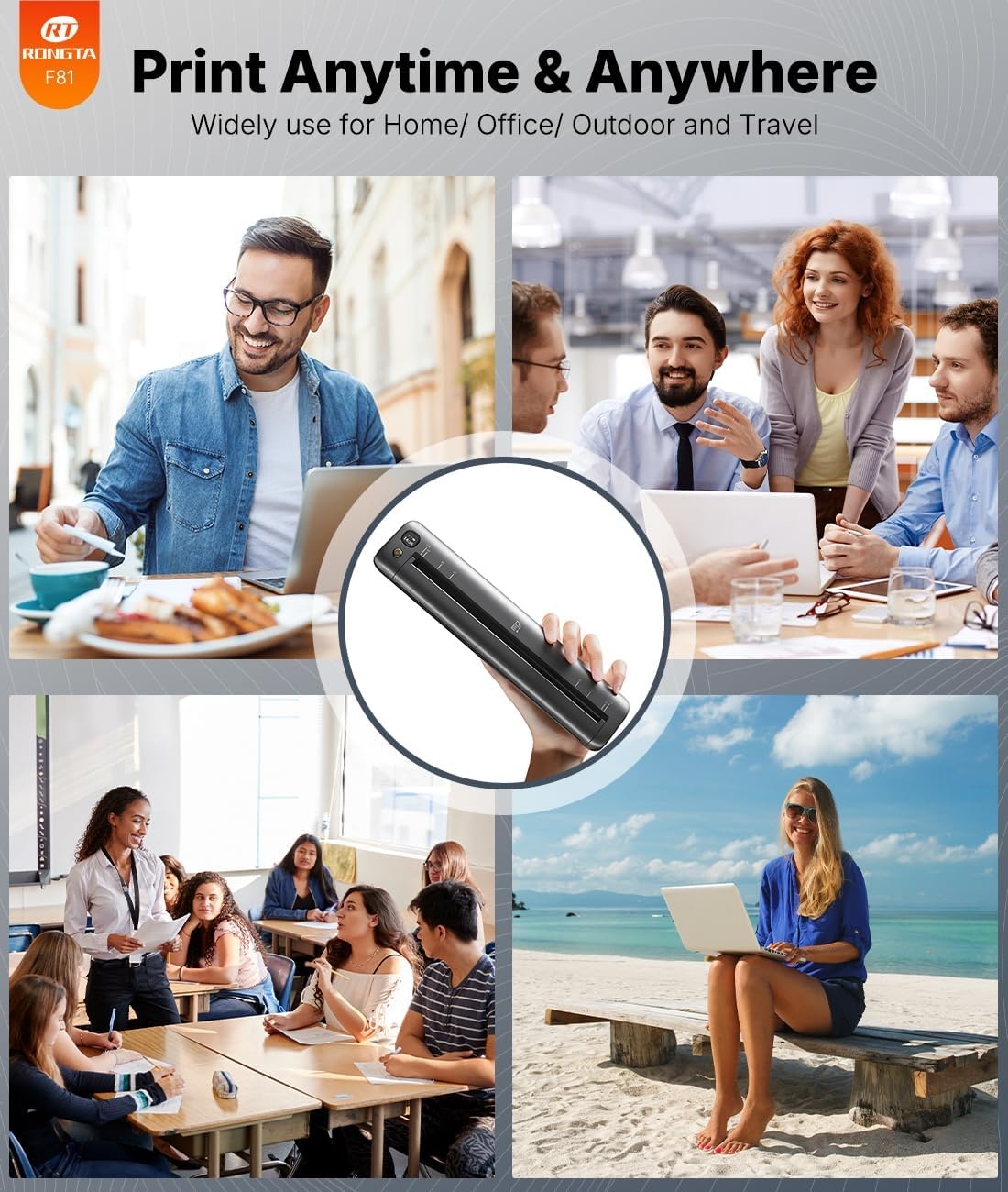 image:imageRongta Portable Printer Wireless for Travel Bluetooth Inkless Thermal Printers for 85 x 11 US Letter amp A4 Size Compatible with Android iOS Phone Mac Windows Laptop for Office amp Home Gray