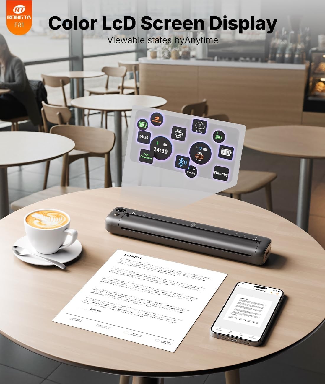 image:imageRongta Portable Printer Wireless for Travel Bluetooth Inkless Thermal Printers for 85 x 11 US Letter amp A4 Size Compatible with Android iOS Phone Mac Windows Laptop for Office amp Home Gray