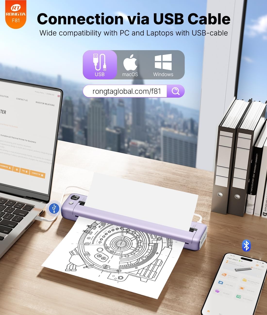 image:imageRongta Portable Printers Wireless for Travel Bluetooth Mobile Printer Thermal Inkless Printer for SchoolOfficeHome Use Compatible with AndroidiOS amp Laptop PurplePurple