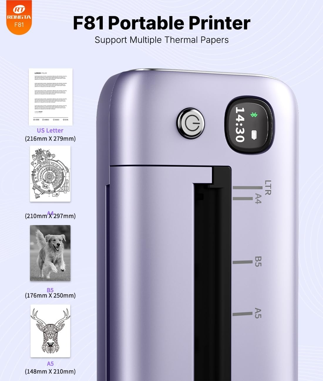 image:imageRongta Portable Printers Wireless for Travel Bluetooth Mobile Printer Thermal Inkless Printer for SchoolOfficeHome Use Compatible with AndroidiOS amp Laptop PurplePurple