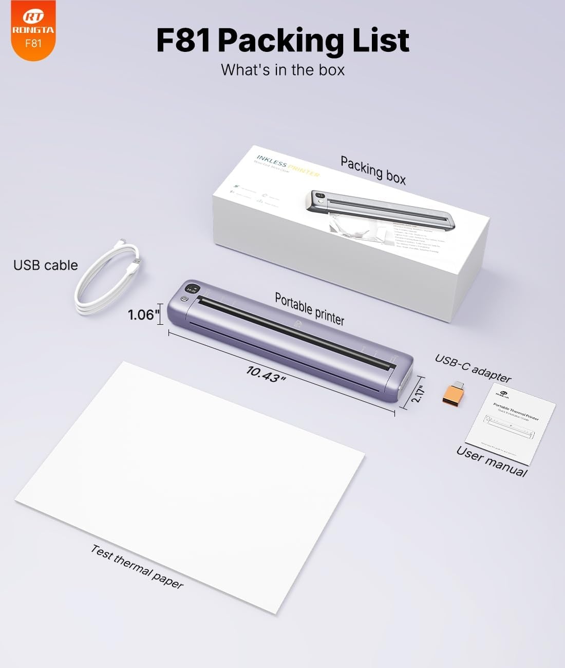 image:imageRongta Portable Printers Wireless for Travel Bluetooth Mobile Printer Thermal Inkless Printer for SchoolOfficeHome Use Compatible with AndroidiOS amp Laptop PurplePurple