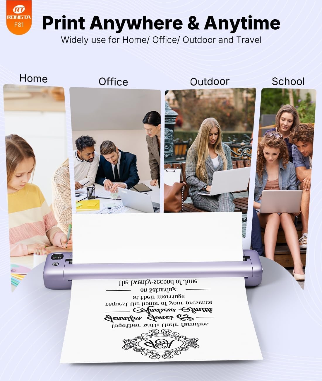 image:imageRongta Portable Printers Wireless for Travel Bluetooth Mobile Printer Thermal Inkless Printer for SchoolOfficeHome Use Compatible with AndroidiOS amp Laptop PurplePurple