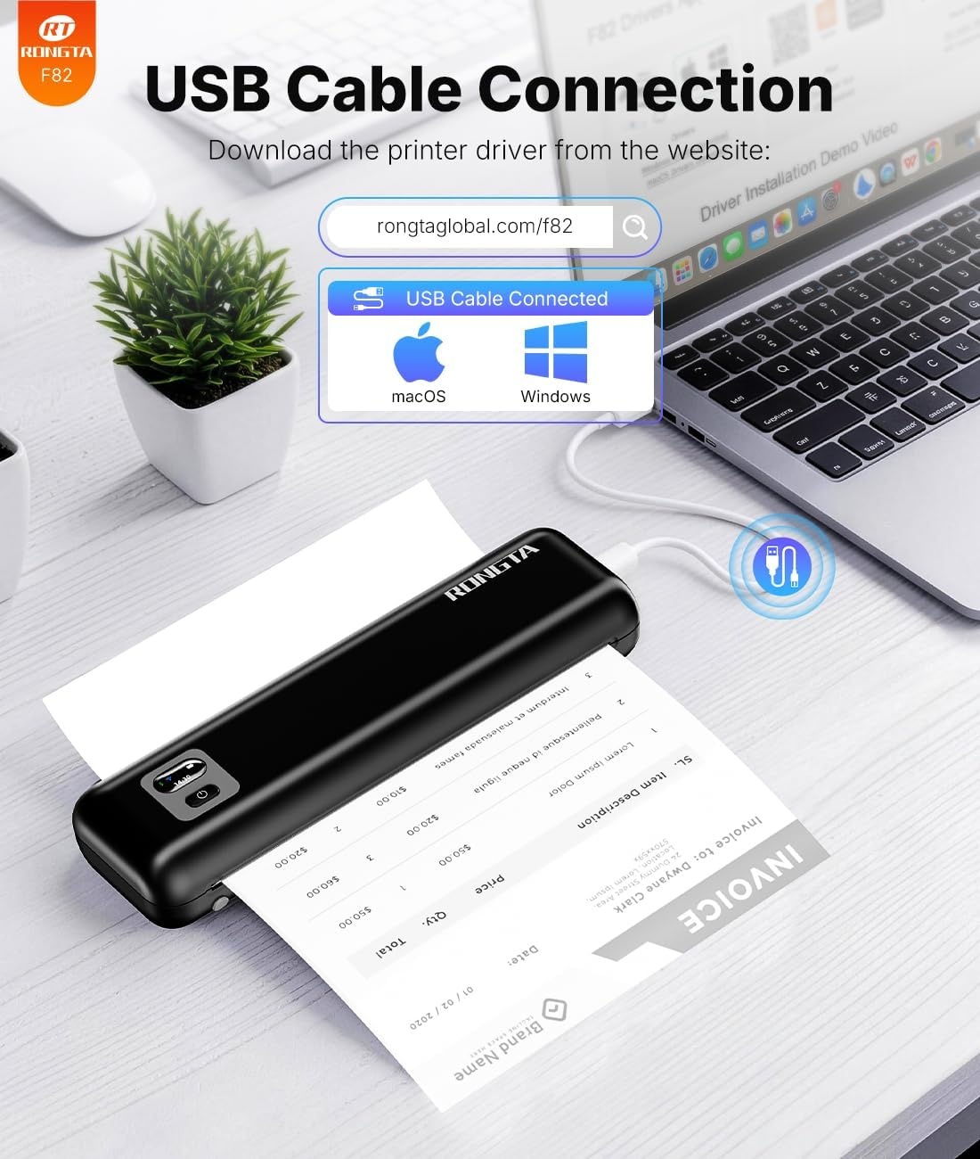 image:imageRongta Portable Thermal Printer Inkless Wireless Printers Compatible with Android iOS Phone Mac Windows Laptop for Office Home TravelBlack