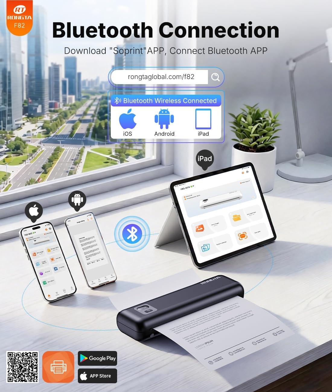 image:imageRongta Portable Thermal Printer Inkless Wireless Printers Compatible with Android iOS Phone Mac Windows Laptop for Office Home TravelBlack