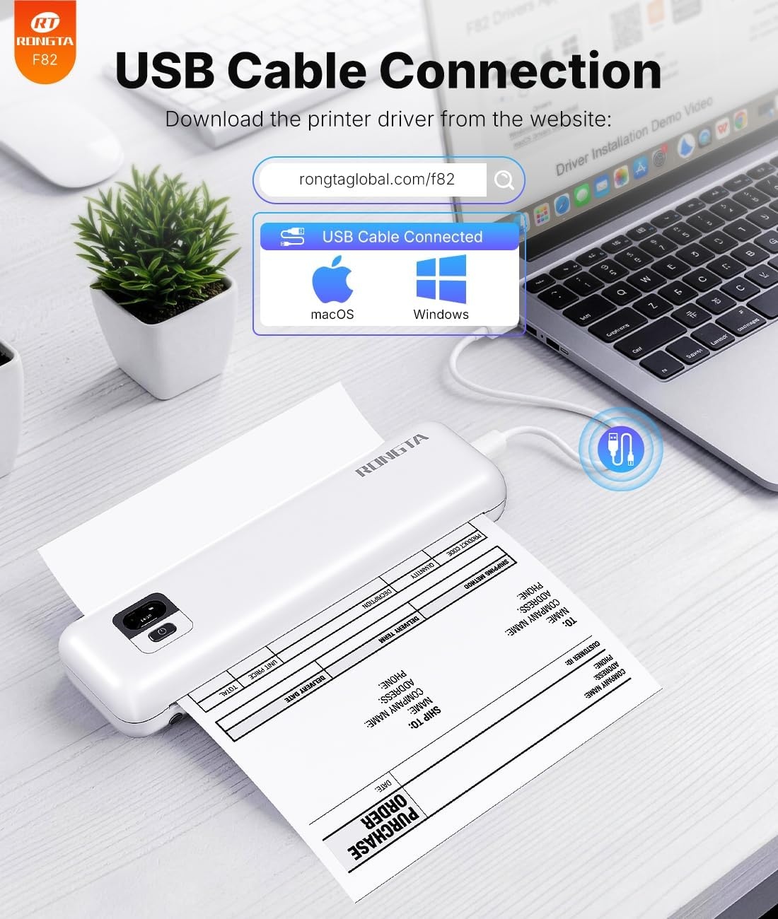 image:imageRongta Portable Thermal Printer Inkless Wireless Printers Compatible with Android iOS Phone Mac Windows Laptop for Office Home TravelWhite