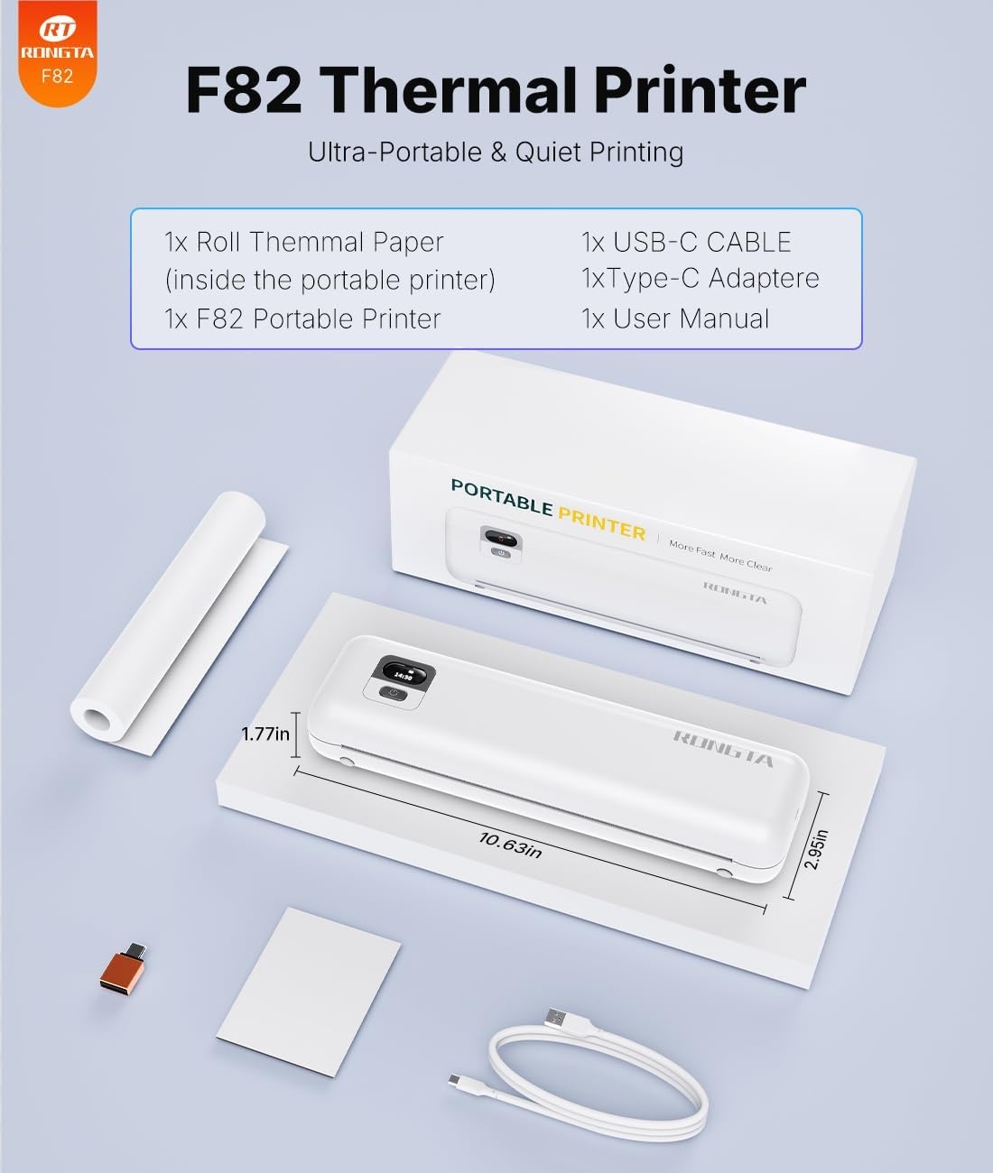 image:imageRongta Portable Thermal Printer Inkless Wireless Printers Compatible with Android iOS Phone Mac Windows Laptop for Office Home TravelWhite