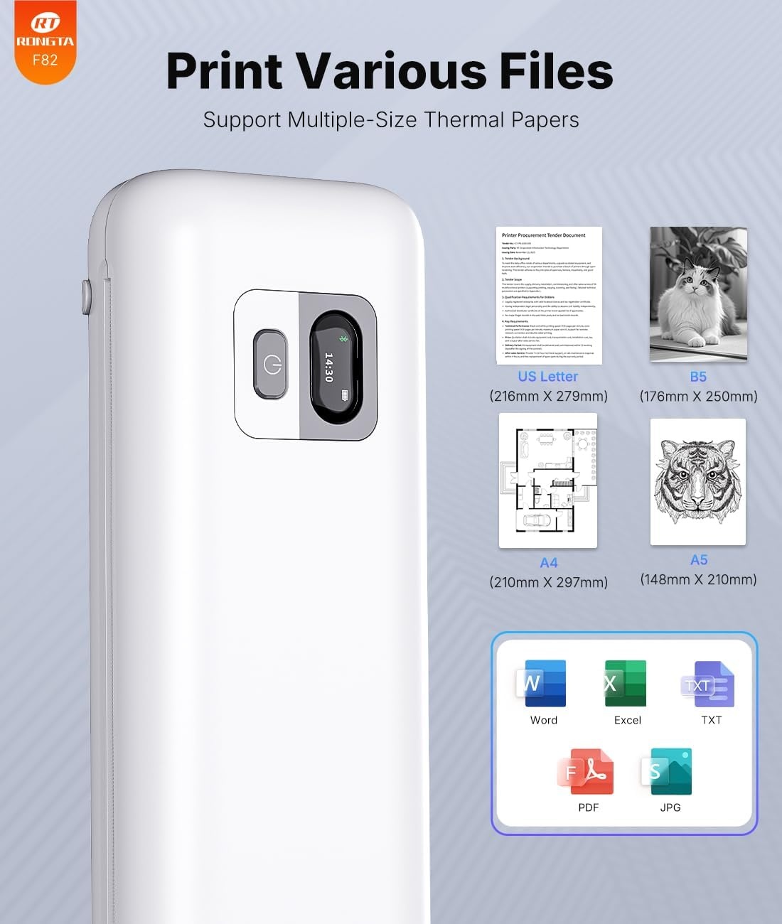 image:imageRongta Portable Thermal Printer Inkless Wireless Printers Compatible with Android iOS Phone Mac Windows Laptop for Office Home TravelWhite