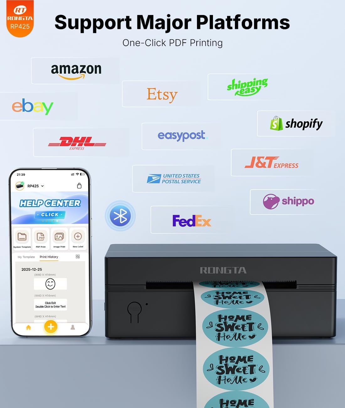 image:imageRongta Shipping Thermal Label Printer Bluetooth 4x6 Sticker Label Maker Wireless Shipping Label Printer for Package Small Business Compatible with Windows macOS Android iOS WhiteBlack